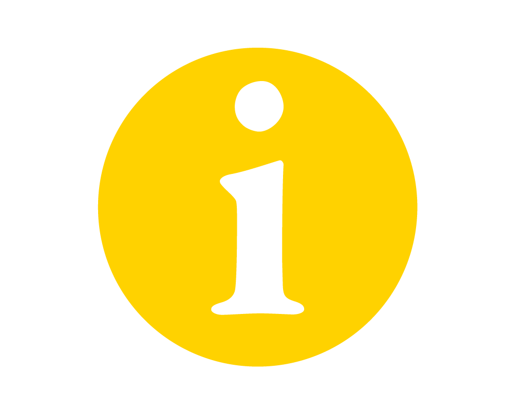 Yellow circle with lower case i in the center, indicating information will be provided