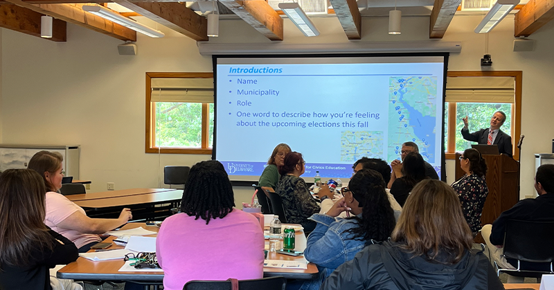 Municipal Clerks Certificate Training Program attendees sitting in classrom during presentation 