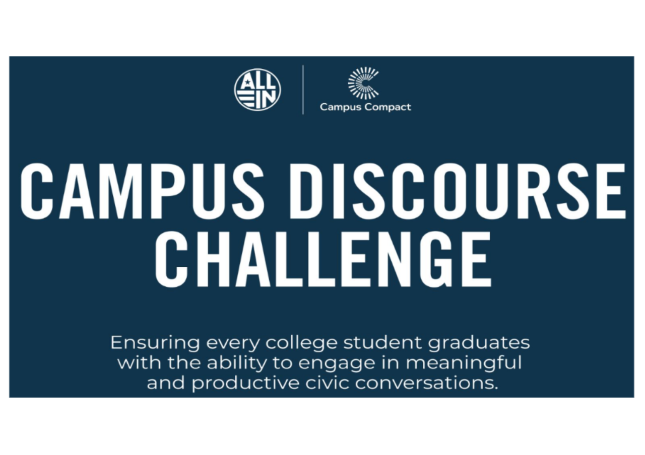 The ALL IN Campus Democracy Challenge and Campus Compact logo