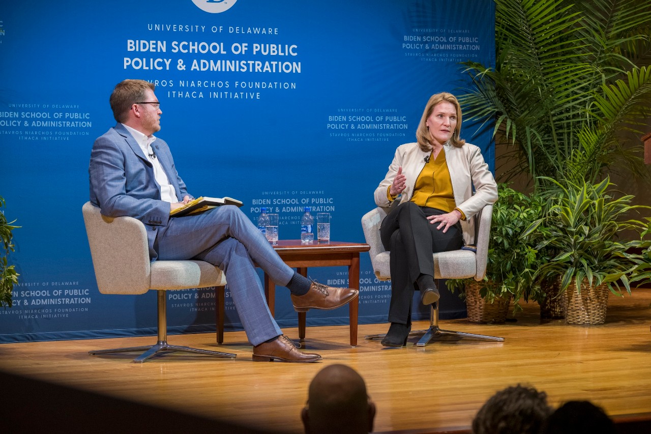 Photo of SNF Ithaca Visiting Fellow Cynthia Miller-Idriss with SNF Ithaca director Timothy Shaffer