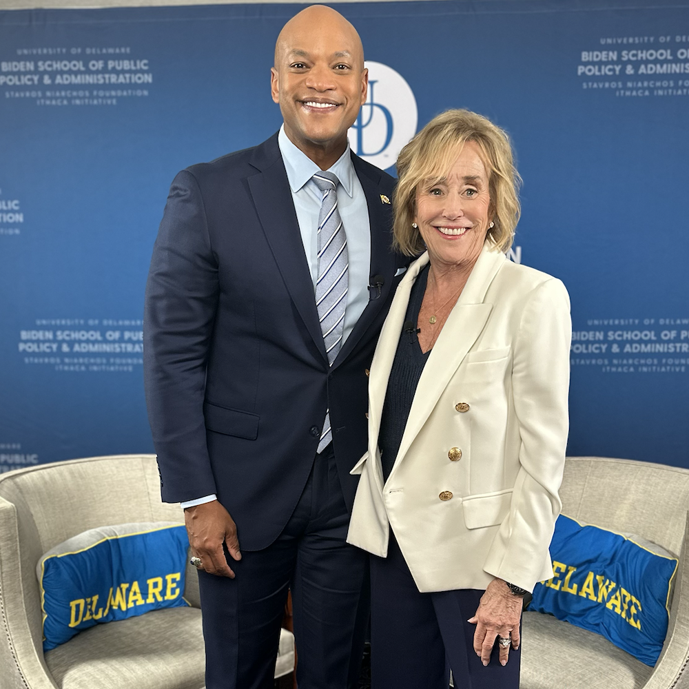 Photo of Biden Institute chair and host of All Politics is Personal Valerie Biden Owens with Maryland Governor Wes Moore