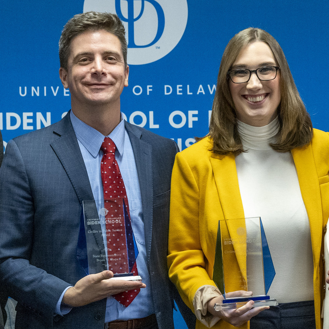 Photo of 2024 honorees U.S. Congresswoman-elect Sarah McBride (D-Delaware) and State Representative Bryan Shupe (R-Delaware)