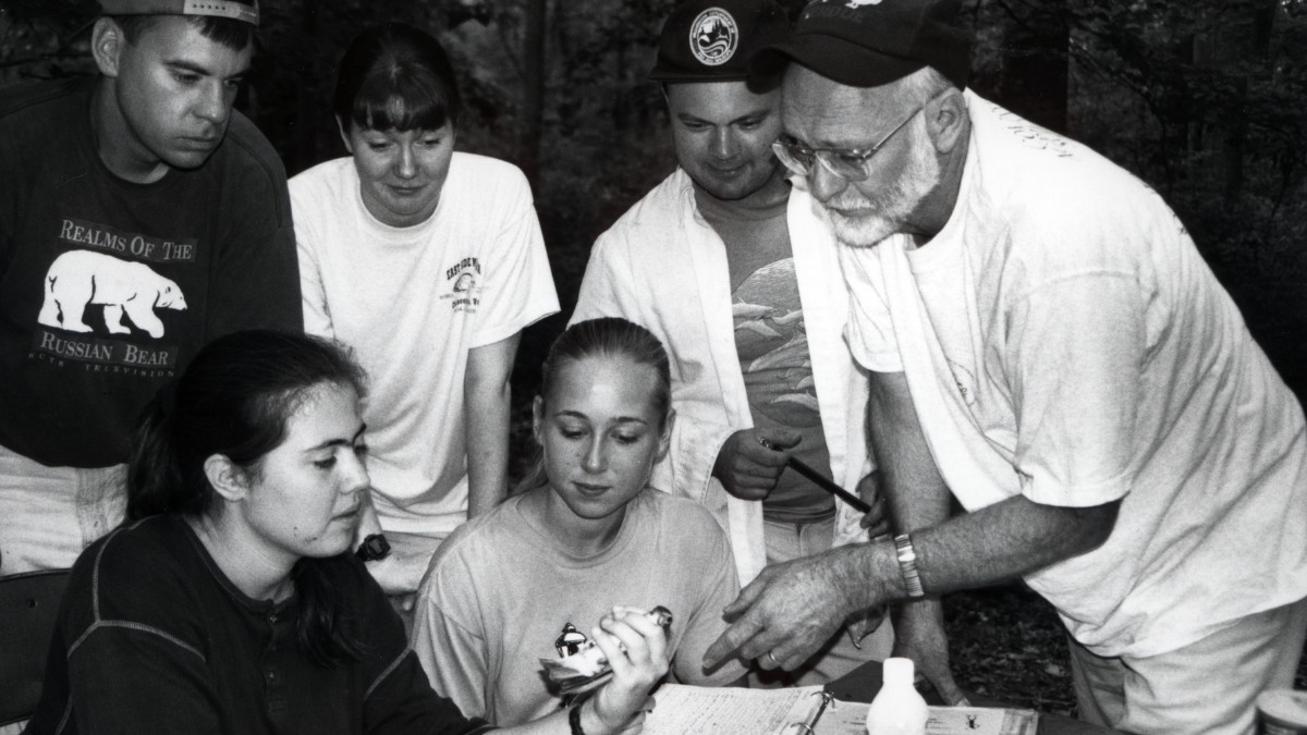 Roland Roth teaching in Ecology Woods.