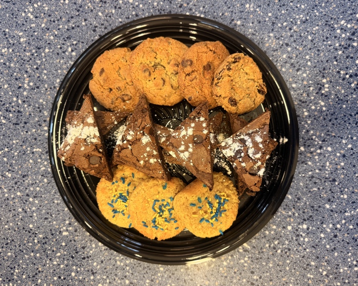 A tray of brownies and cookies