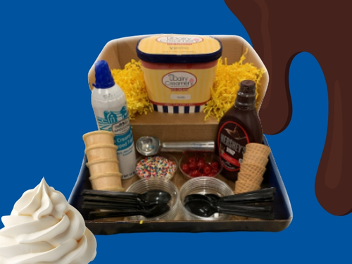 An ice cream sundae kit box with all the fixings!