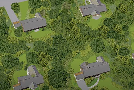 An aerial view of a neighborhood