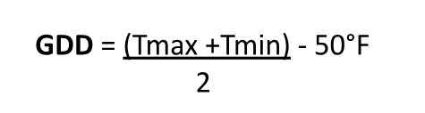 GDD - (Tmax + Tmin) - 50 degrees F over 2