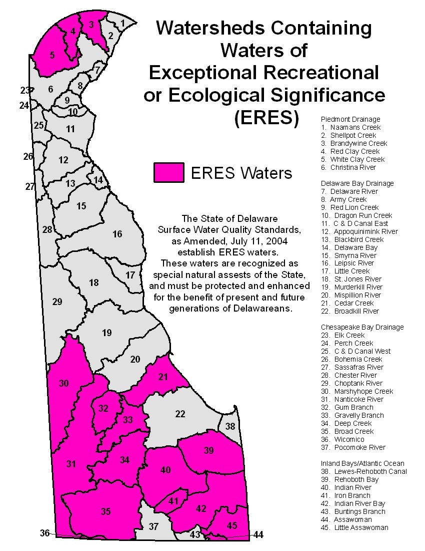 Figure 1. Watersheds Containing Waters of Exceptional Recreational or Ecological Significance (ERES)