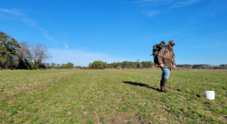 Figure 5: Taking soil samples based on GPS locations pulled from an ECa map (photo: Jarrod Miller).
