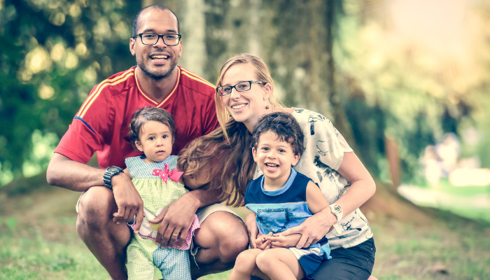 Happy family of four