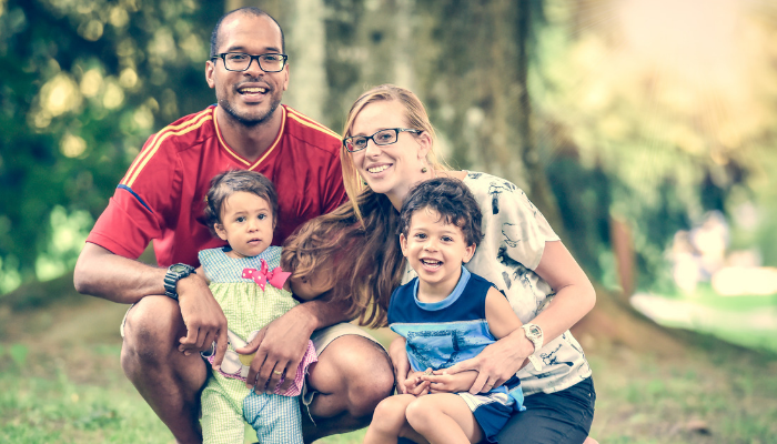 Happy family of four 