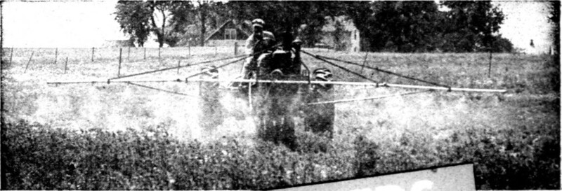 A farmer spreads insecticides on a field.