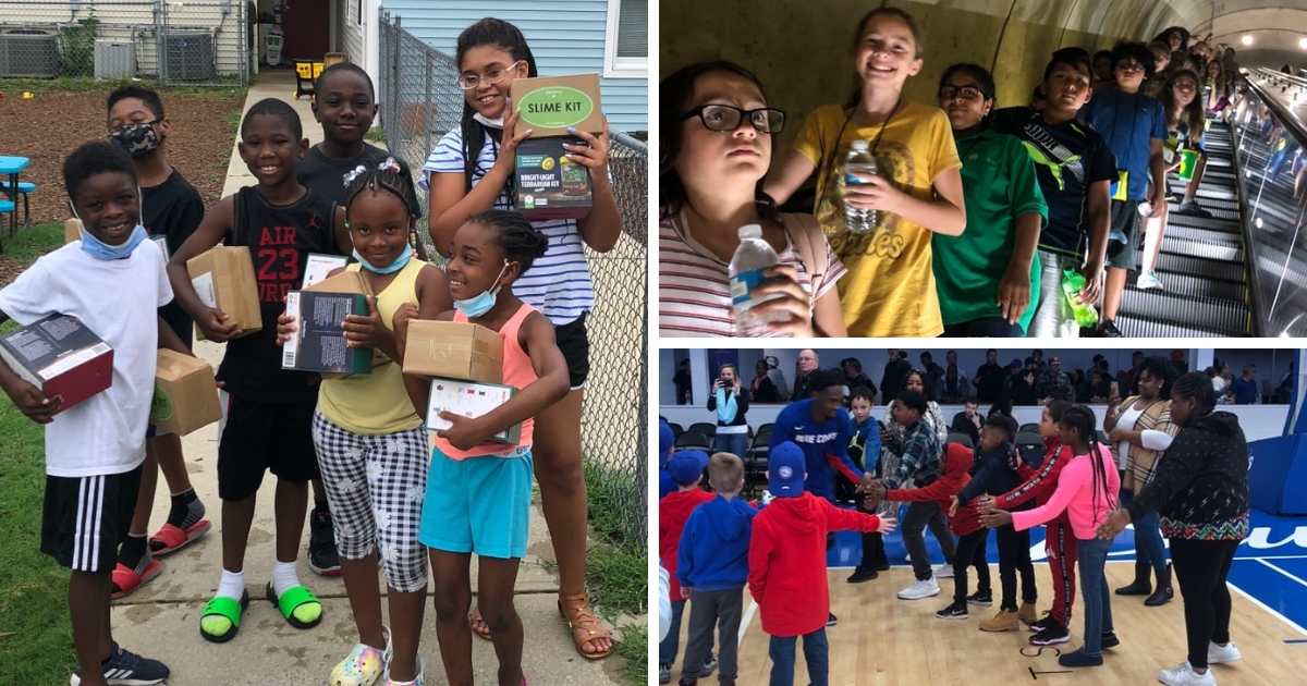 Three photos showing 4-H members sewing masks and leaving inspiring chalk notes for their communities.