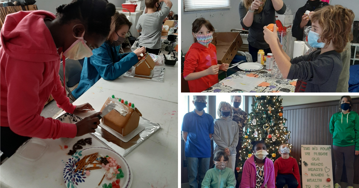 Three photos of Heritage 4-H Club making Christmas crafts