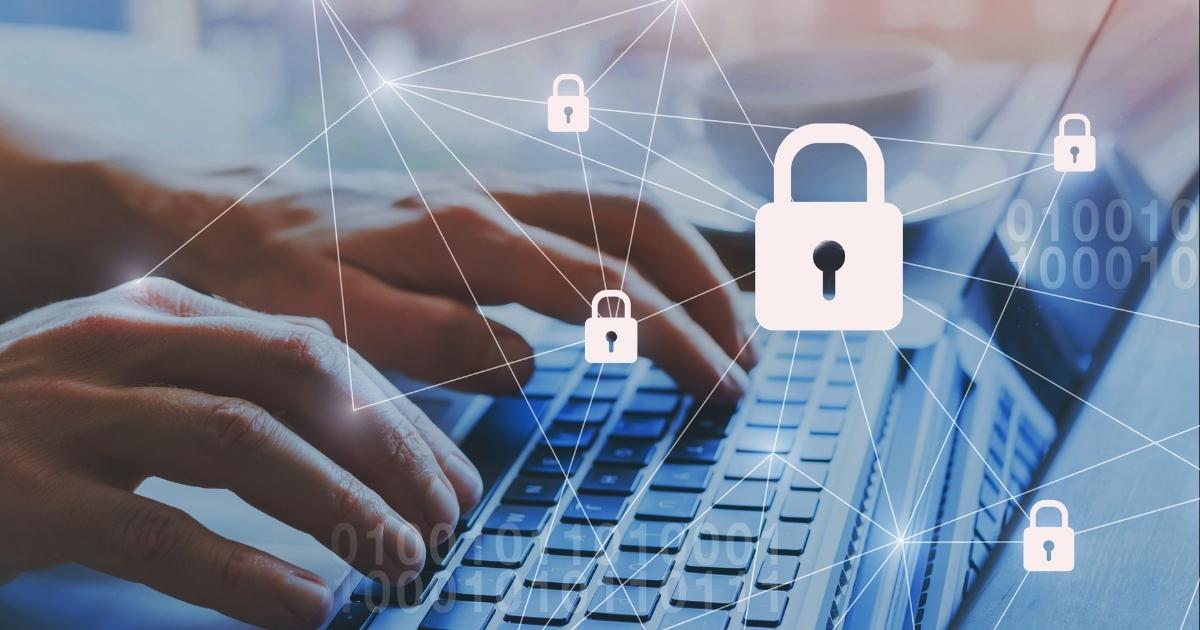 Cyber Security an assortment of tablets, phones and laptops with Cyber Security text overlay
