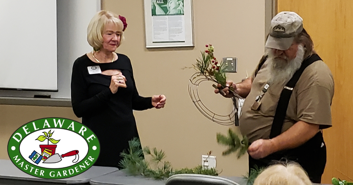 Miriam Reed with MG colleague Paul Lyons, leading a wreath making workshop