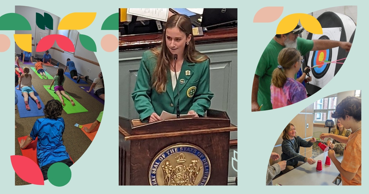 A collage of Delaware 4-H-ers doing activities.