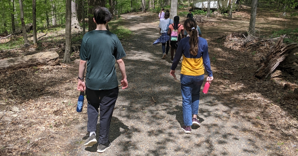 A family hiking at a state park.