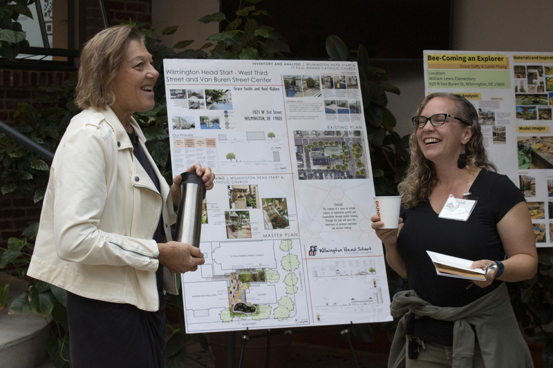 Sue Barton discusses a design at the Landscape Architecture Symposium.