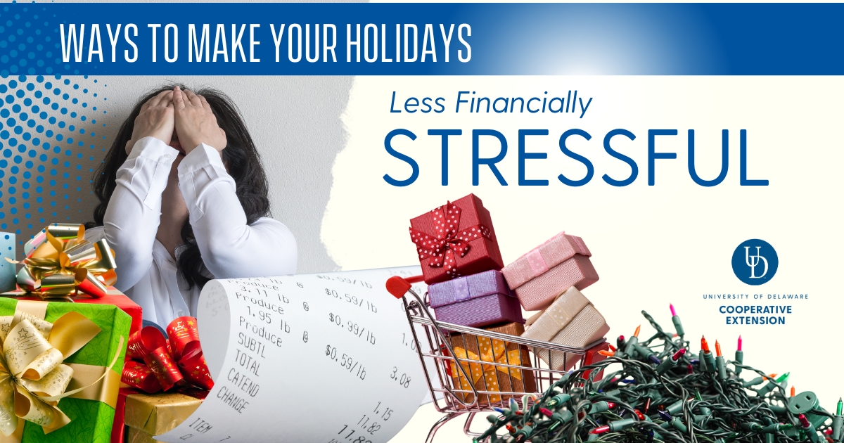 Lead photo for Ways to Make Your Holidays Less Financially Stressful with a woman in stress surrounded by holiday items Lead photo for Ways to Make Your Holidays Less Financially Stressful with a woman in stress surrounded by holiday items