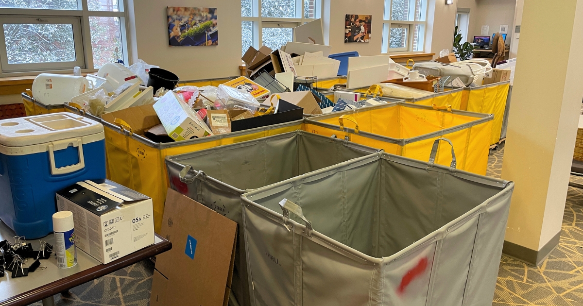 Clean Out Bins Trash collection bins in the Townsend Hall Commons