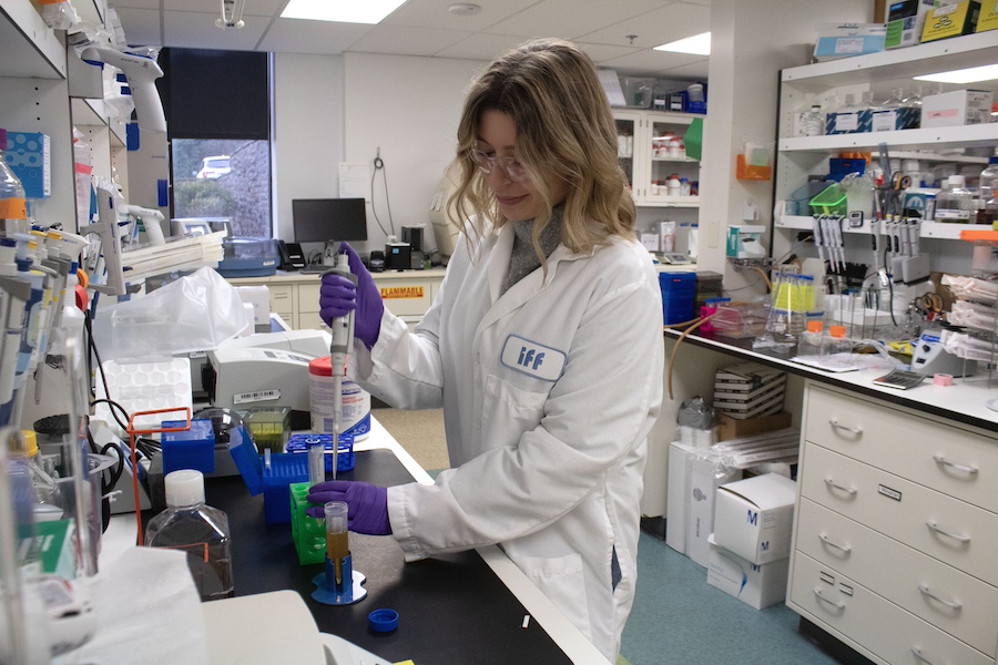 Mackenzie Sharp preps samples in the lab. Mackenzie Sharp preps samples in the lab.