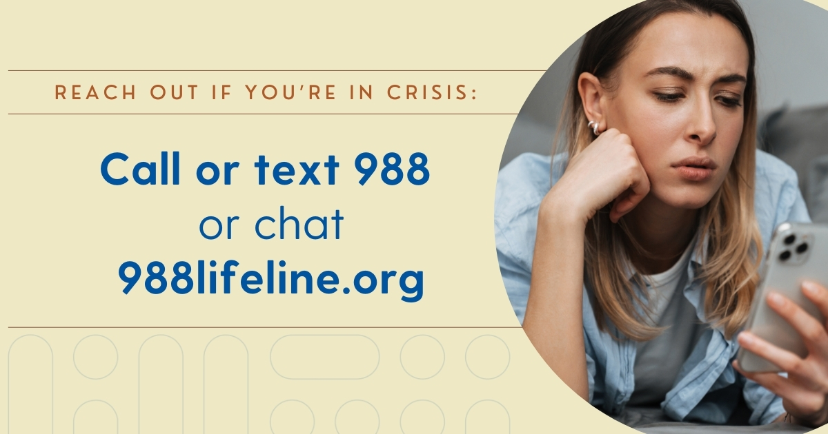A photo of an older female teen looking at her phone with the words Call or test 988 or chat 988lifeline.org next to the photo A photo of an older female teen looking at her phone with the words Call or test 988 or chat 988lifeline.org next to the photo