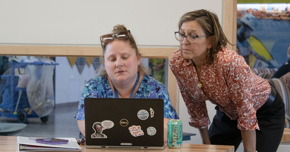 Mary Schorse works on STEM curriculum. Mary Schorse works on STEM curriculum.