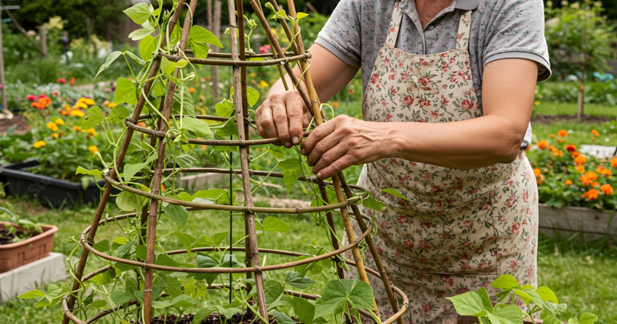 trell1 - 1 A woman with a trellis in her garden
