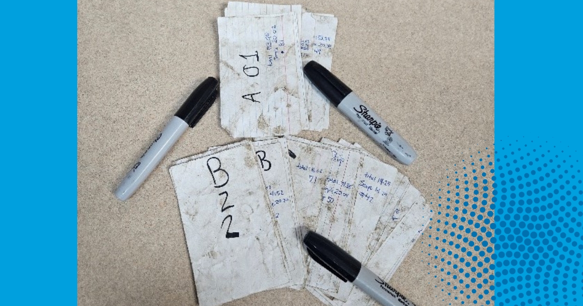 Note cards from a previous field season. Photo by: Lyndsie Mikkelsen