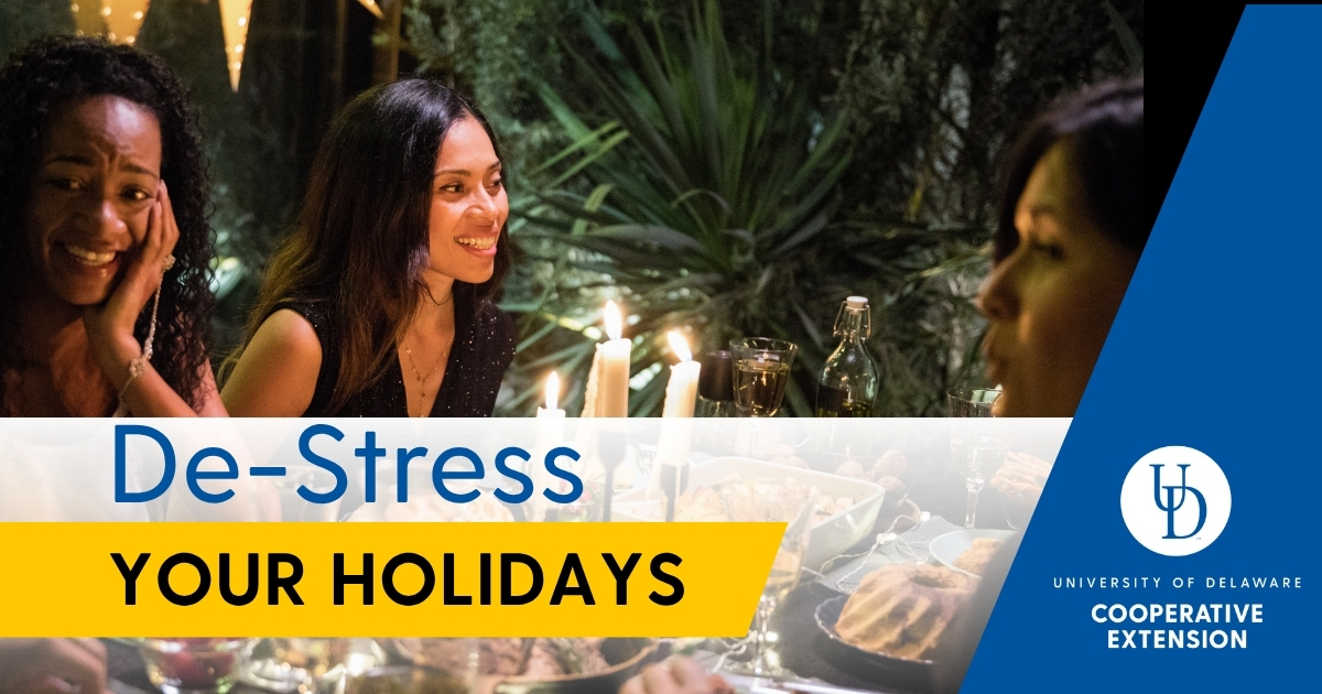Featured image with article title and people sitting as a holiday dinner