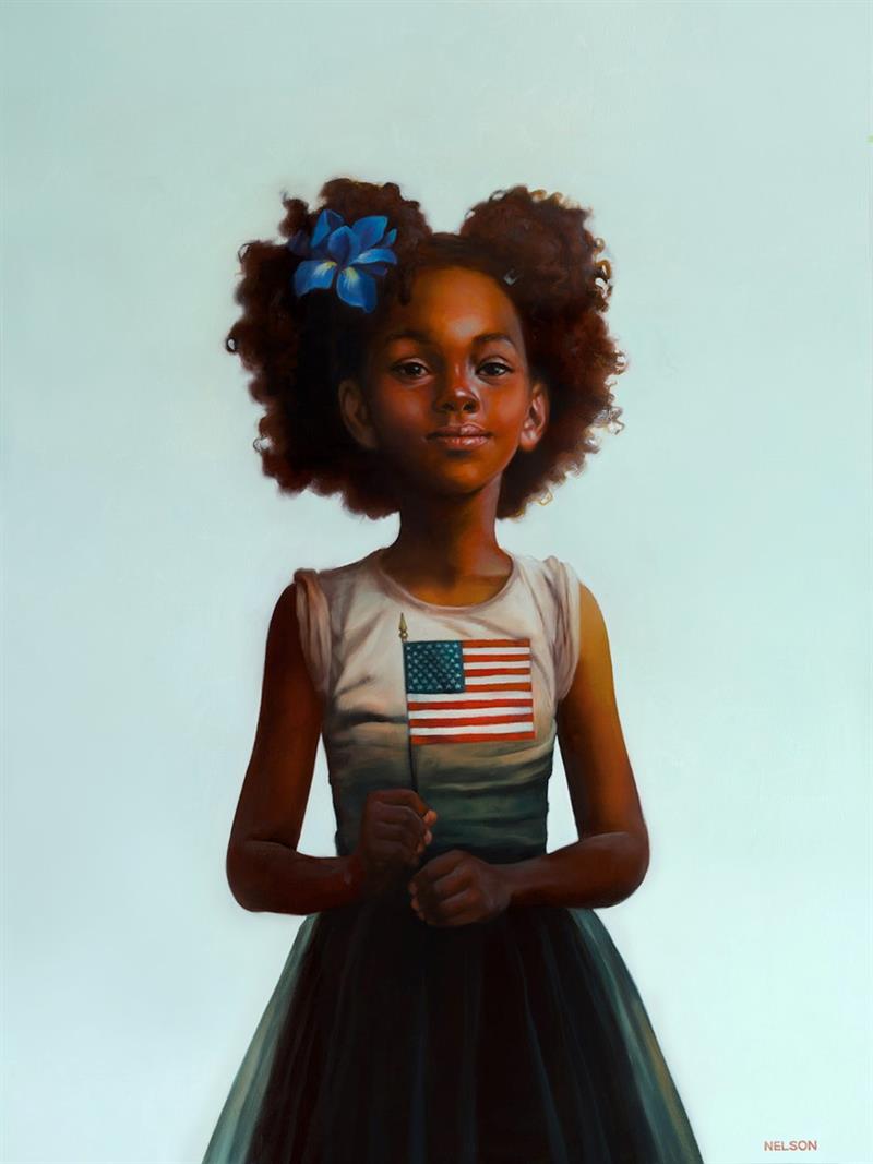 Robyn Phillips-Pendleton artwork of little girl with American flag artwork of little girl with American flag