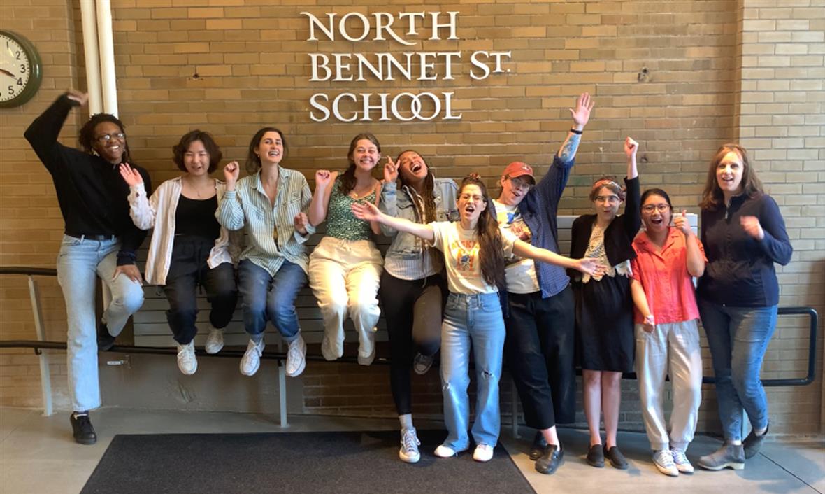 Our “Making Space” cohort excited to celebrate their final day of class Students taking group photo on first day of class
