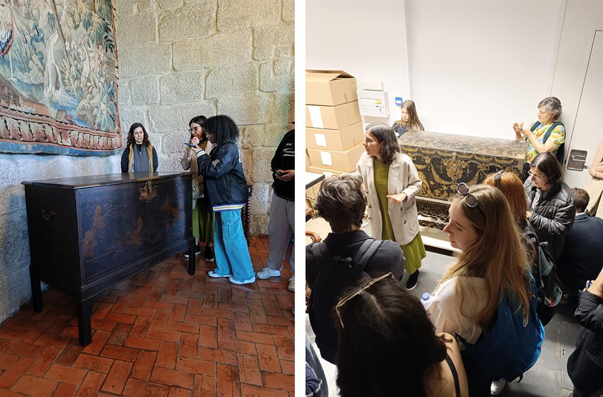 Students observing the 17th-century Chinese lacquered chest Students observing the 17th-century Chinese lacquered chest