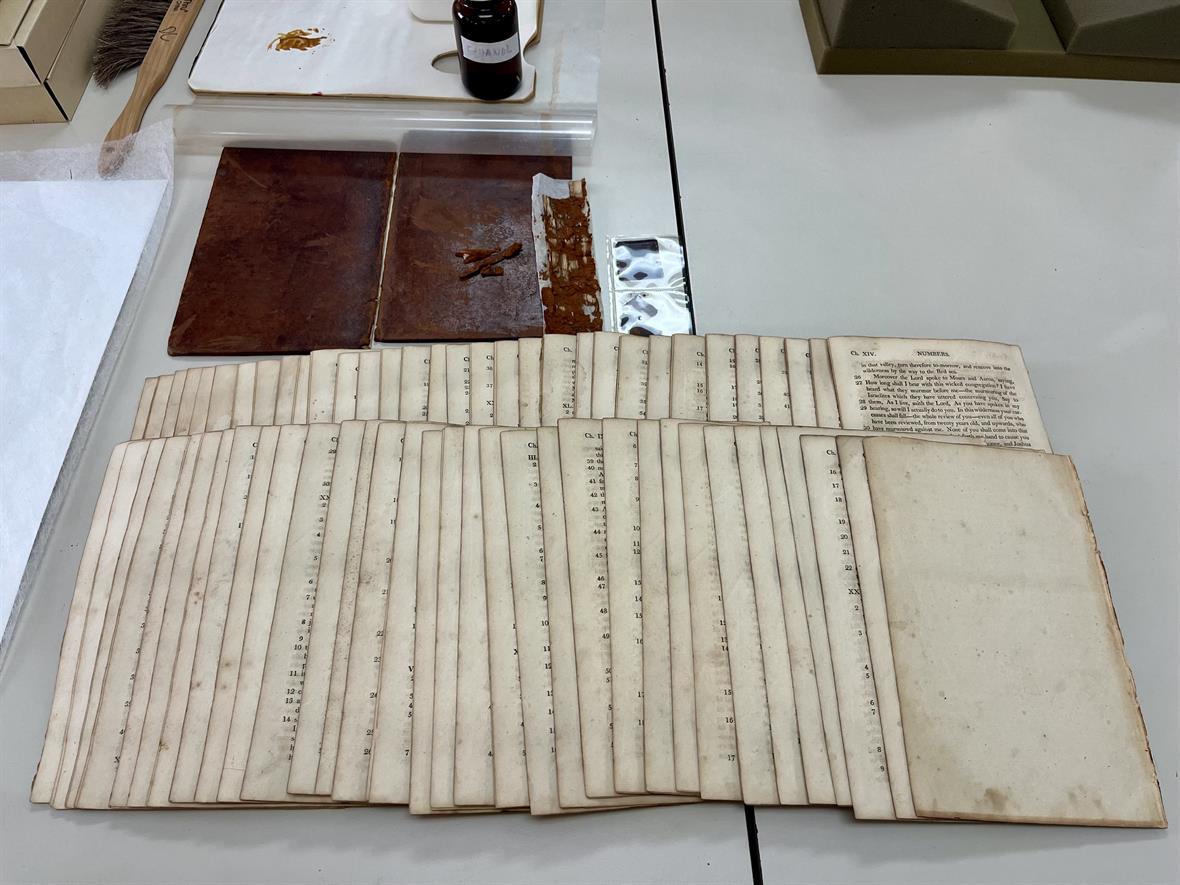 Original boards and disbound textblock of the Thomson Bible Original boards and disbound textblock of the Thomson Bible