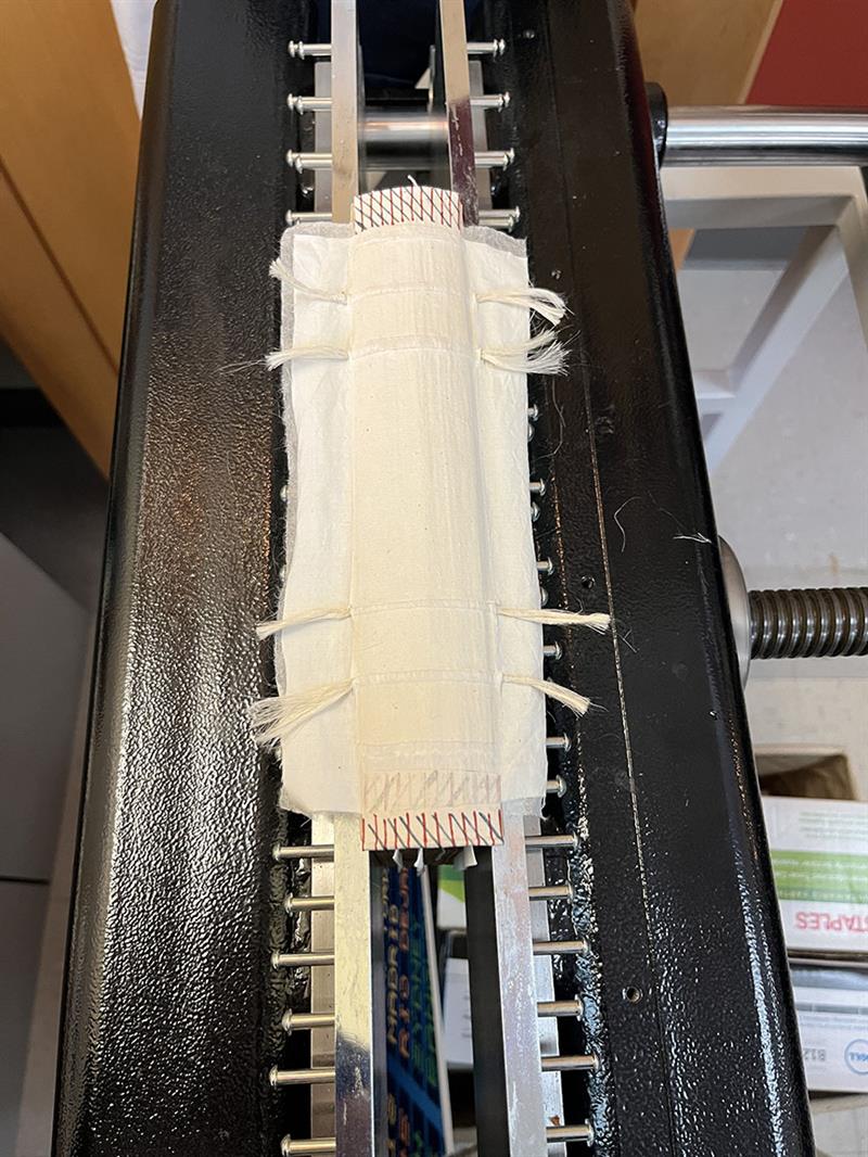 New spine linings and endbands on the textblock of the Thomson Bible Spine linings and endbands on the textblock of the Thomson Bible
