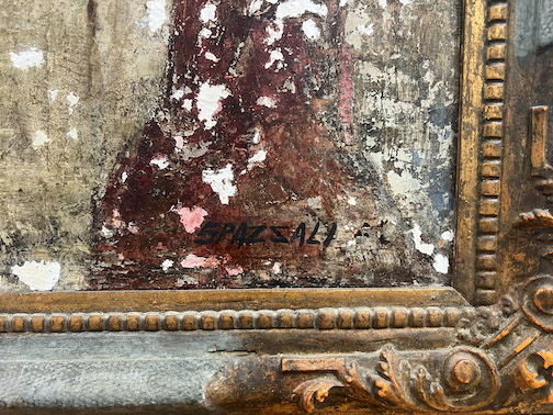 Detail of signature area before inpainting. (Image: M. Griffin) Detail of a painting
