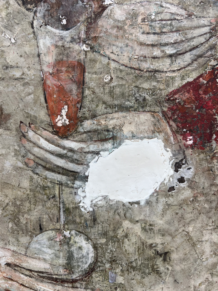 Detail of hands before inpainting. (Image: M. Griffin) Detail of a painting
