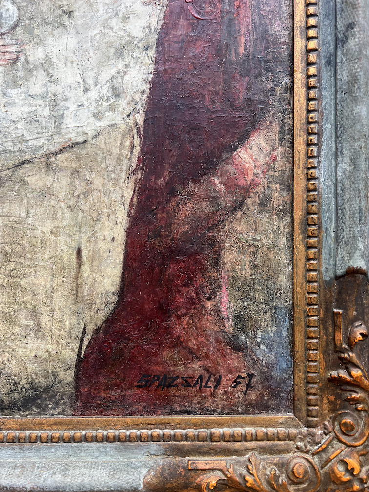Detail of signature area after inpainting. (Image: M. Griffin) Detail of painting