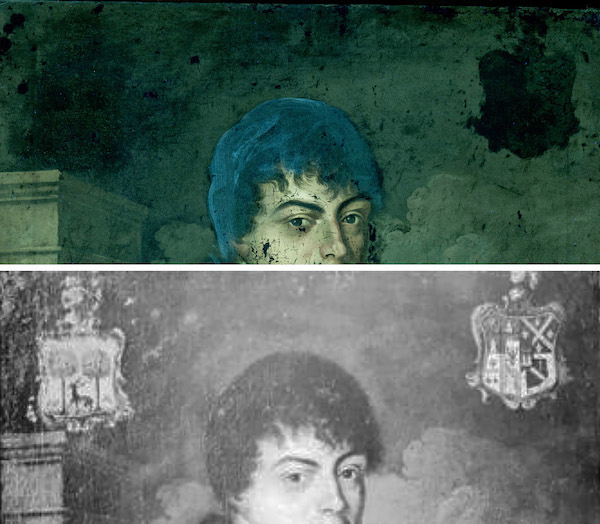UVF photograph of the portrait showing restoration material