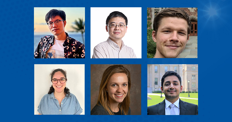 New Math Faculty Images of six Mathematical Sciences faculty on a blue background