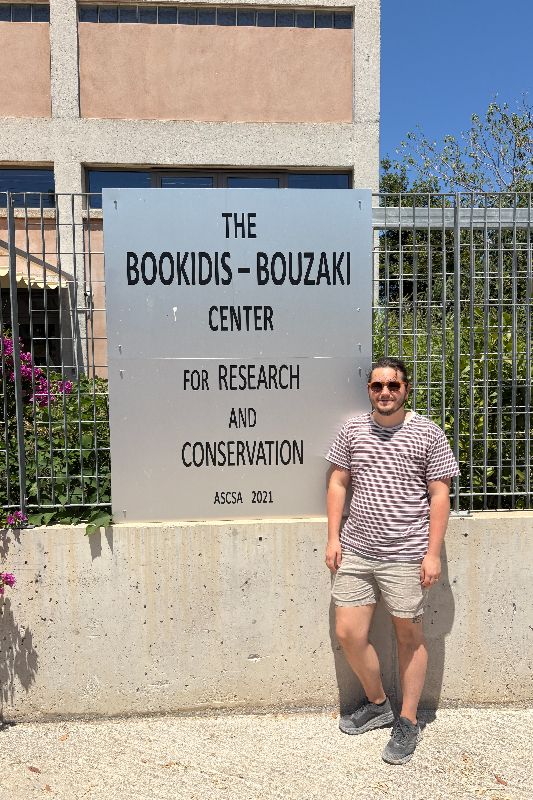 Luca Denegre in front of the Bookidis-Bouzaki Center for Research and Conservation Luca Denegre in front of the Bookidis-Bouzaki Center for Research and Conservation