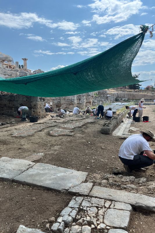 Students working on preventive care and cleaning of mosaics in the North Market of Ancient Corinth Students working on preventive care and cleaning of mosaics in the North Market of Ancient Corinth