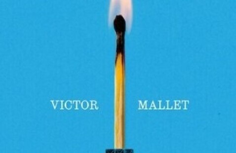 Illustration over blue background of a burning match between the name 