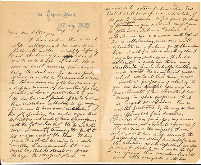 Handwritten letter from 1901, written by Israel Zangwill.