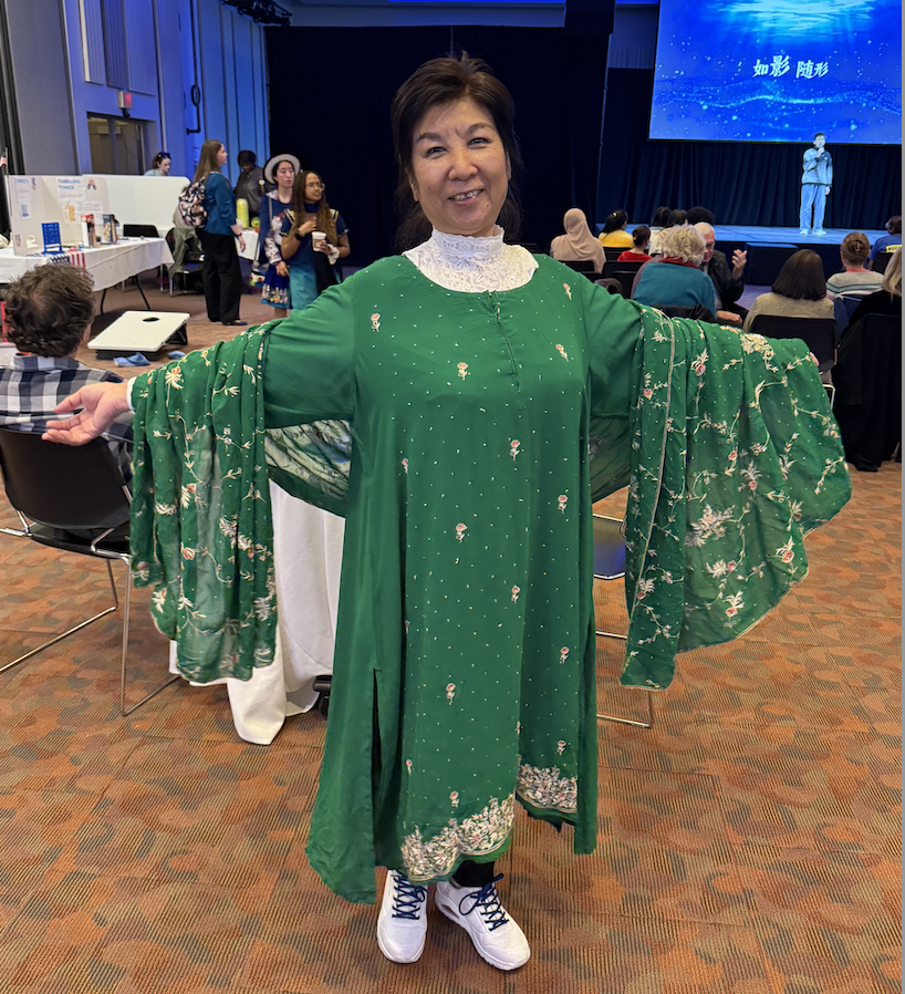 Lanzhu Liu at the Festival of Nations, showing off traditional Chinese attire.