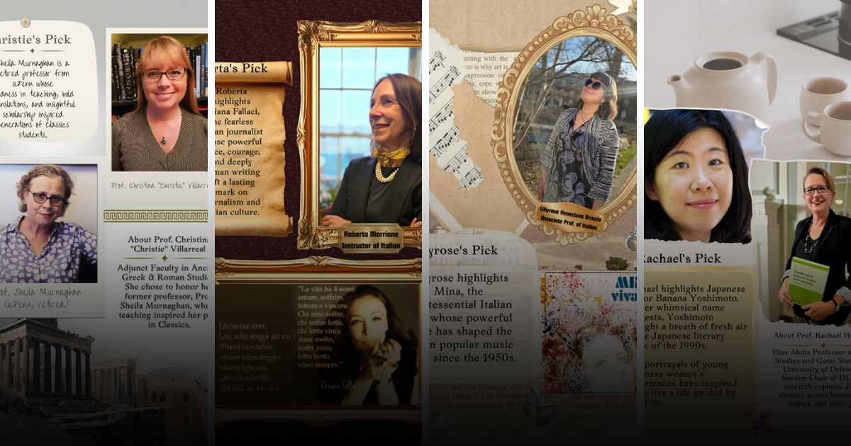 Collage of scrapbook images showing DLLC faculty and the women who inpire them
