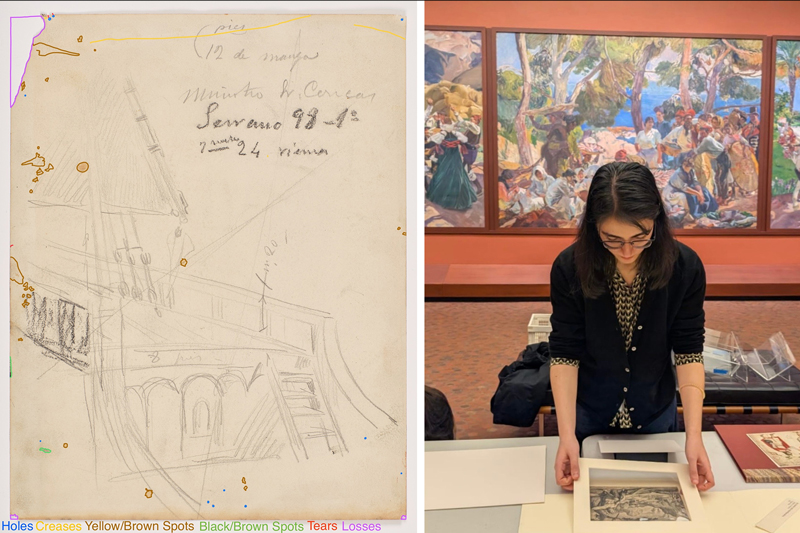 Student assisting with deinstallation and repacking of museum objects from the exhibition.