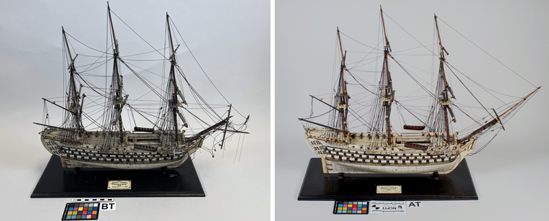 Bone ship before and after treatment, visible light.