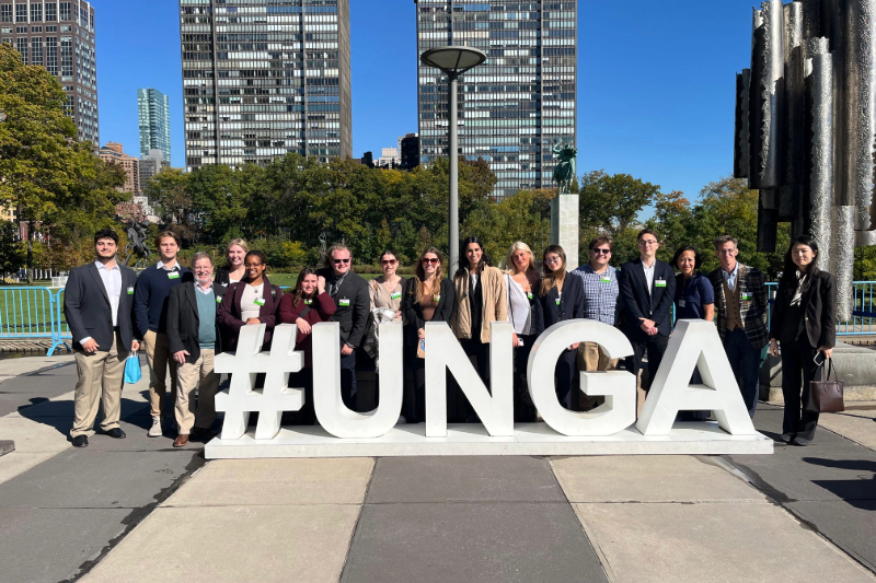 Weinert traveled to New York City with a group of POSCIR students in Fall 2025 to visit the United Nations Headquarters and participate in an alumni panel. 